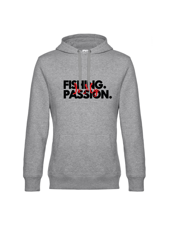 Sweat à capuche homme "Fishing is my Passion" motif noir/rouge