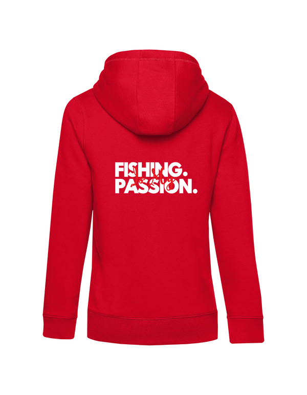 Zip-Hoodie Damen "Fishing is my Passion" Motiv Weiß/Rot