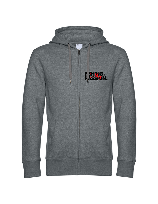 Zip-Hoodie Herren "Fishing is my Passion" Motiv Schwarz/Rot