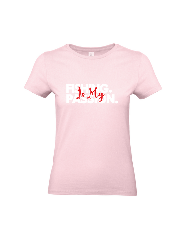 T-Shirt Damen "Fishing is my Passion" Motiv Weiß/Rot