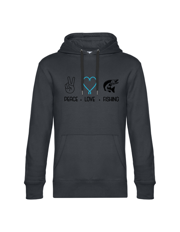 Hoodie Herren "Peace.Love.Fishing" - Hecht