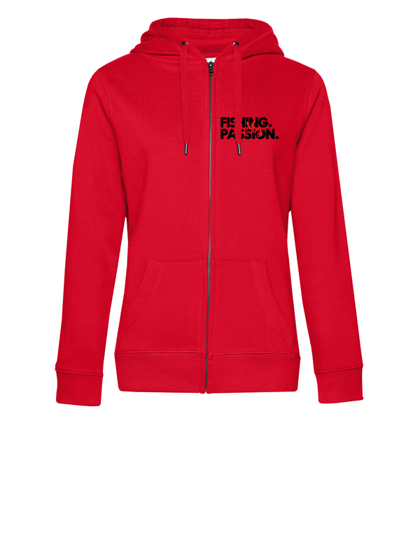 Zip-Hoodie Damen "Fishing is my Passion" Motiv Schwarz/Rot