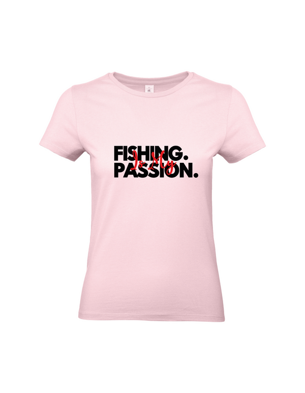 T-shirt femme motif "La pêche est ma passion" noir/rouge