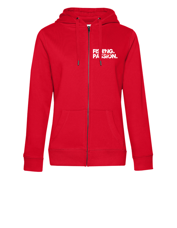 Zip-Hoodie Damen "Fishing is my Passion" Motiv Weiß/Rot