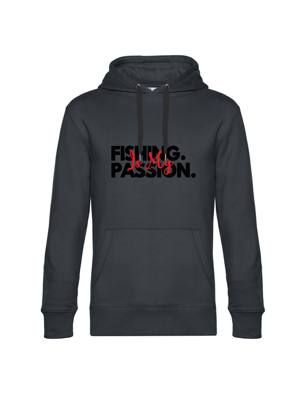 Hoodie Herren "Fishing is my Passion" Motiv Schwarz/Rot