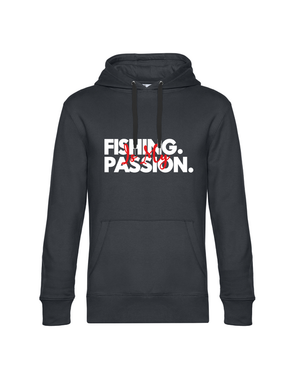 Hoodie Herren "Fishing is my Passion" Motiv Weiß/Rot