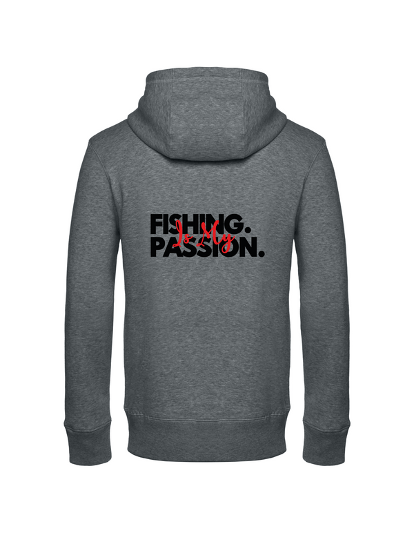 Zip-Hoodie Herren "Fishing is my Passion" Motiv Schwarz/Rot