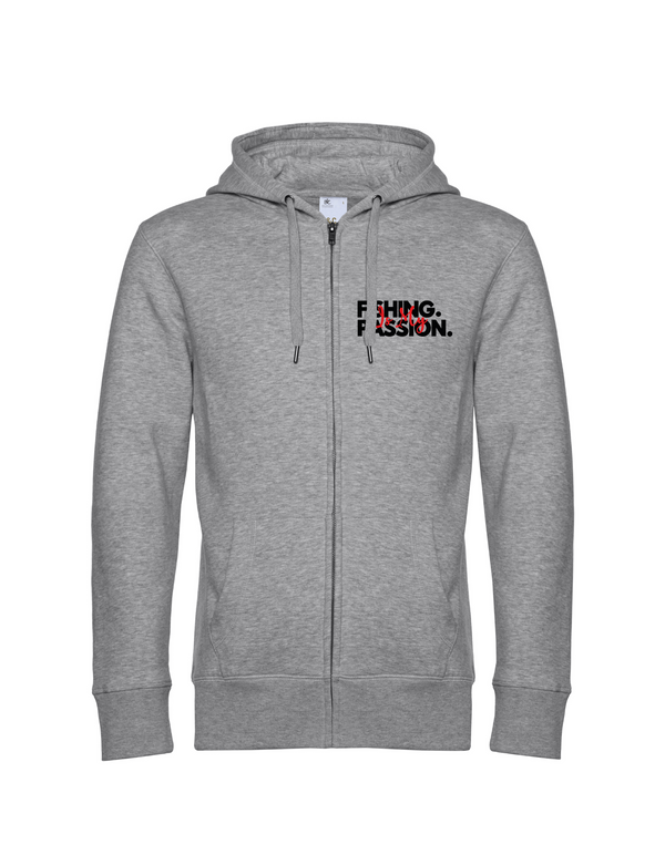 Zip-Hoodie Herren "Fishing is my Passion" Motiv Schwarz/Rot