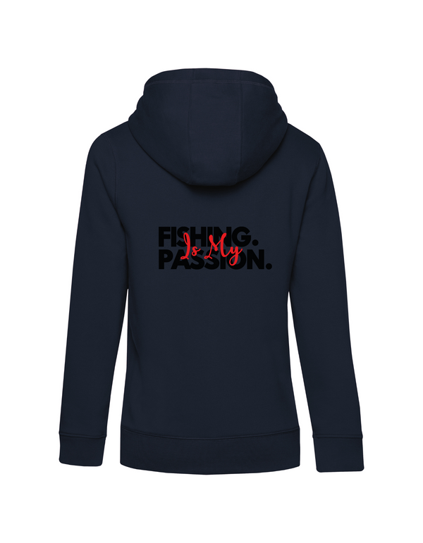 Zip-Hoodie Damen "Fishing is my Passion" Motiv Schwarz/Rot