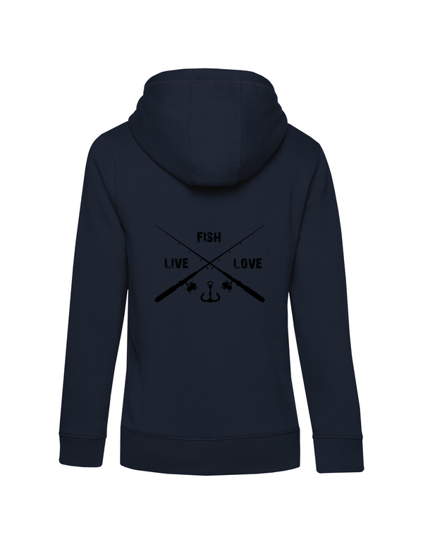 Women's zip hoodie "Fishing is my Passion" motif black/red