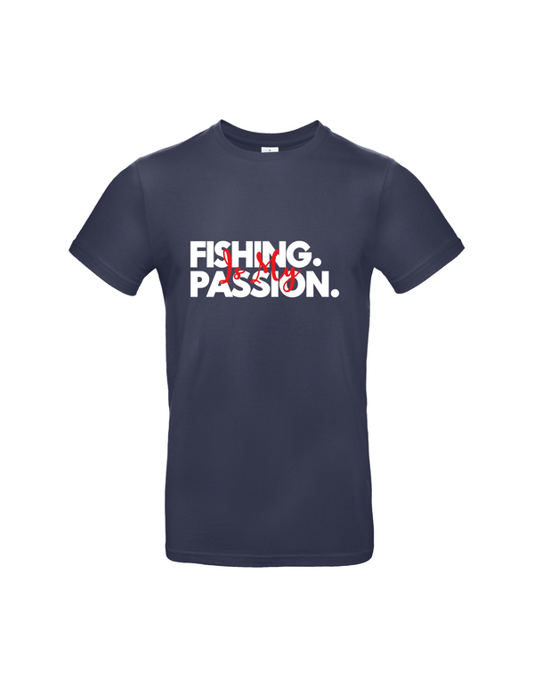 T-Shirt Herren "Fishing is my Passion" Motiv Weiß/Rot