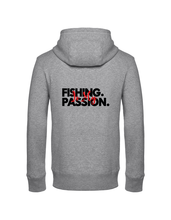 Zip-Hoodie Herren "Fishing is my Passion" Motiv Schwarz/Rot