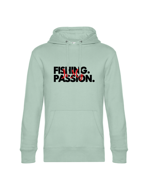 Sweat à capuche homme "Fishing is my Passion" motif noir/rouge