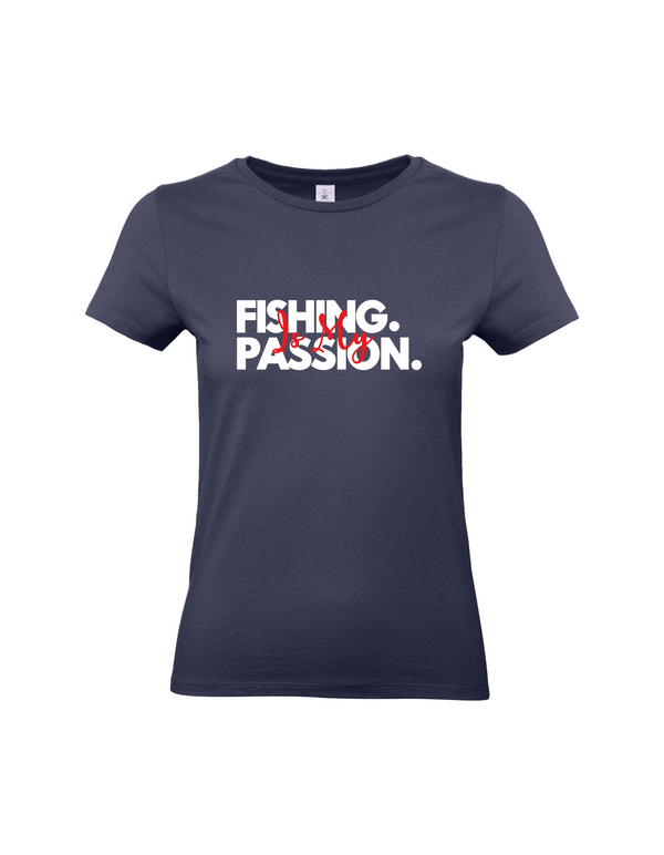 T-Shirt Damen "Fishing is my Passion" Motiv Weiß/Rot