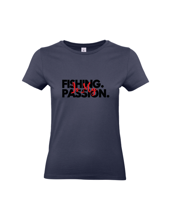 T-shirt femme motif "La pêche est ma passion" noir/rouge