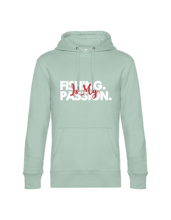 Hoodie Herren "Fishing is my Passion" Motiv Weiß/Rot