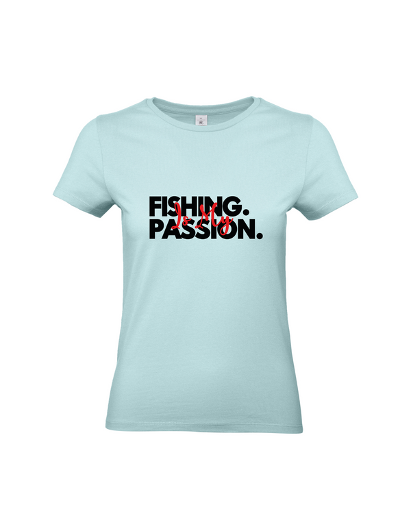 T-shirt femme motif "La pêche est ma passion" noir/rouge