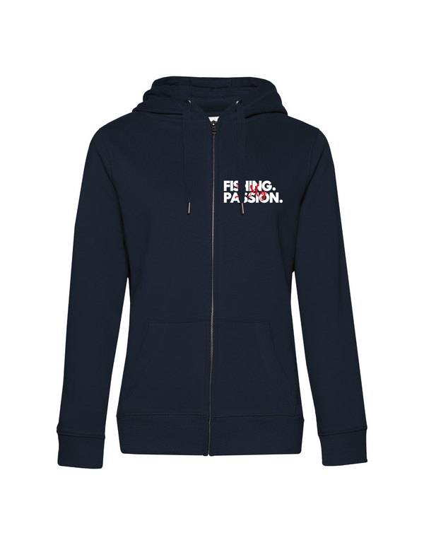 Zip-Hoodie Damen "Fishing is my Passion" Motiv Weiß/Rot