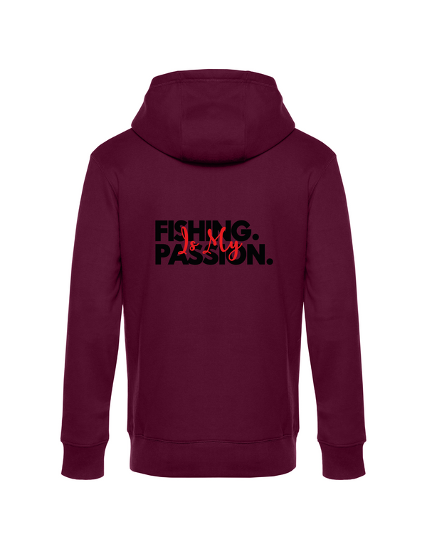 Zip-Hoodie Herren "Fishing is my Passion" Motiv Schwarz/Rot