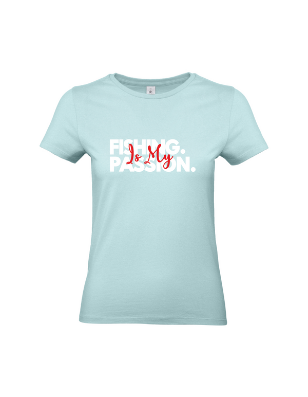 T-Shirt Damen "Fishing is my Passion" Motiv Weiß/Rot