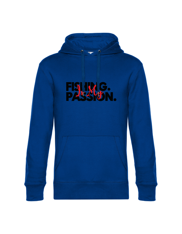 Hoodie Herren "Fishing is my Passion" Motiv Schwarz/Rot