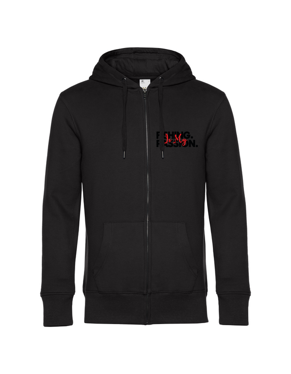 Zip-Hoodie Herren "Fishing is my Passion" Motiv Schwarz/Rot