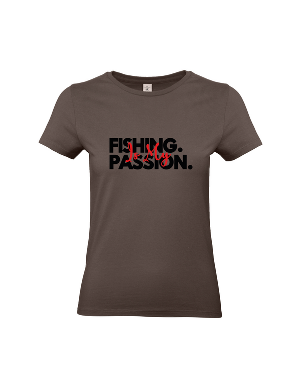 T-Shirt Damen "Fishing is my Passion" Motiv Schwarz/Rot