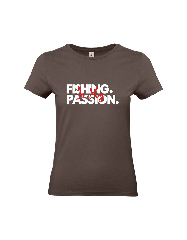 T-Shirt Damen "Fishing is my Passion" Motiv Weiß/Rot