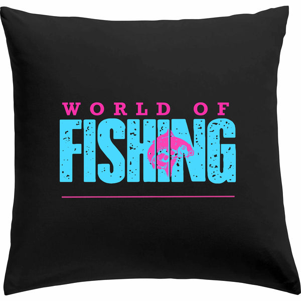 Kissen schwarz "World of fishing" Blau/Pink