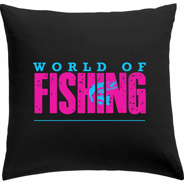 Kissen schwarz "World of fishing" Pink/Blau