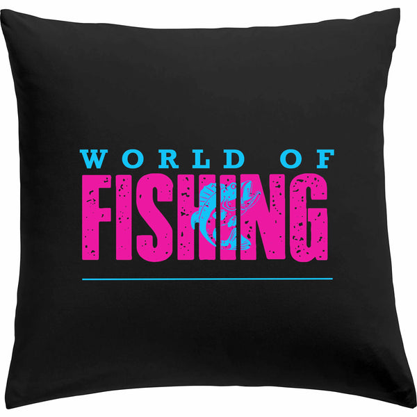 Kissen schwarz "World of fishing" Pink/Blau