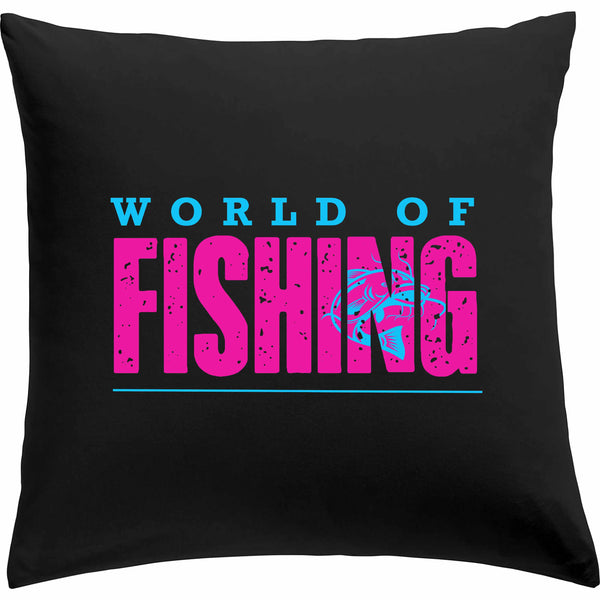 Kissen schwarz "World of fishing" Pink/Blau