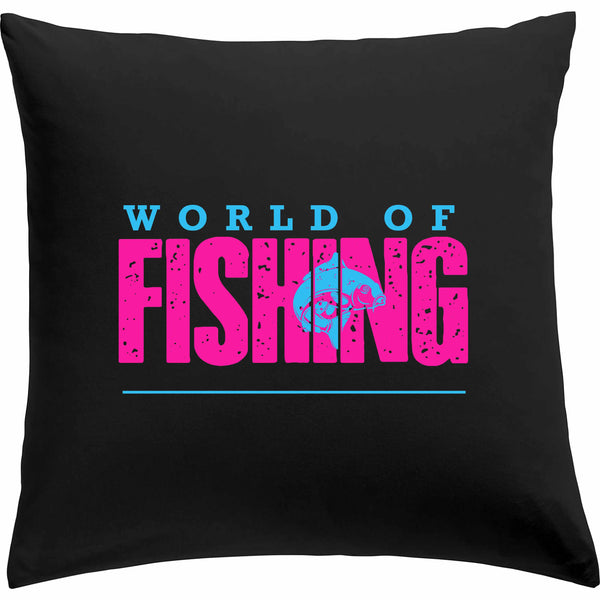 Kissen schwarz "World of fishing" Pink/Blau