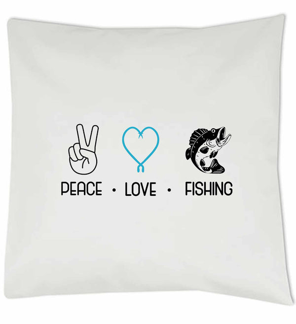 Kissen weiß "Peace.Love.Fishing" blaues Herz