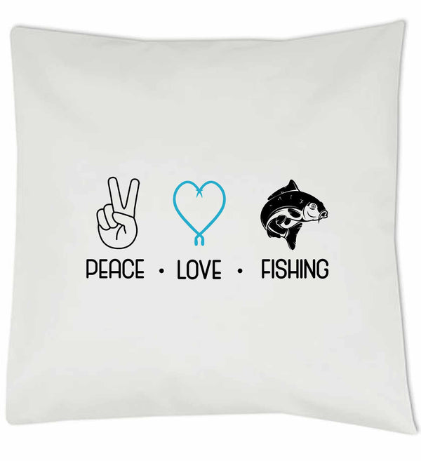 Kissen weiß "Peace.Love.Fishing" blaues Herz