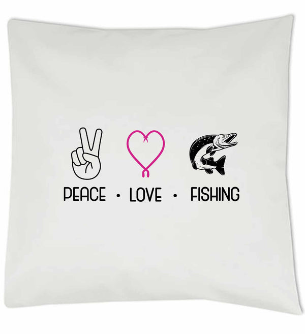 Kissen weiß "Peace.Love.Fishing" pinkes Herz