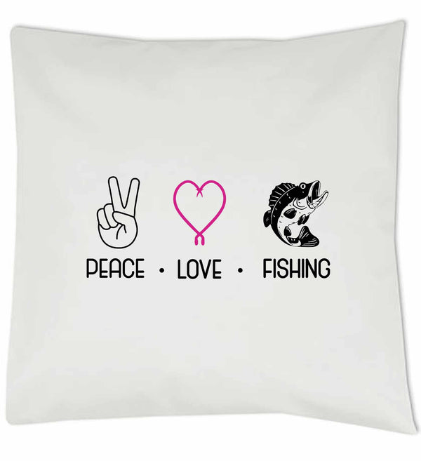 Kissen weiß "Peace.Love.Fishing" pinkes Herz