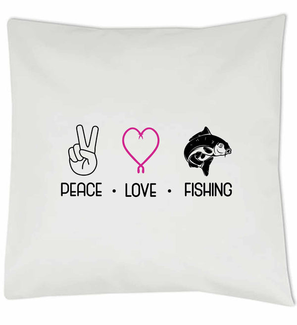 Kissen weiß "Peace.Love.Fishing" pinkes Herz