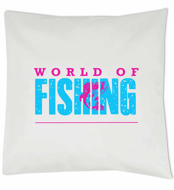 Kissen weiß "World of fishing" Blau/Pink