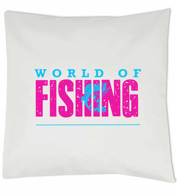 Kissen weiß "World of fishing" Pink/Blau