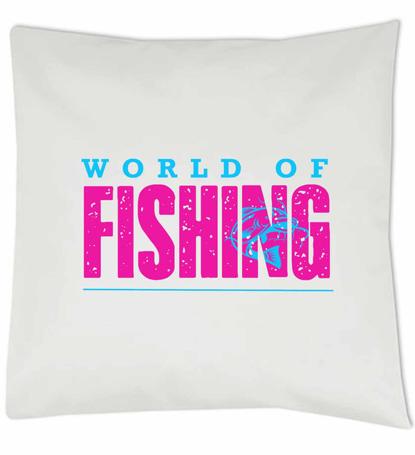 Kissen weiß "World of fishing" Pink/Blau