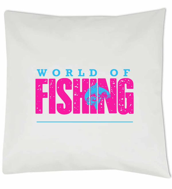 Kissen weiß "World of fishing" Pink/Blau