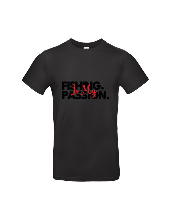 T-Shirt Herren "Fishing is my Passion" Motiv Schwarz/Rot