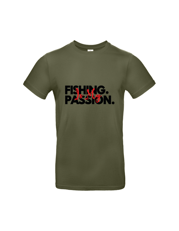 T-Shirt Herren "Fishing is my Passion" Motiv Schwarz/Rot