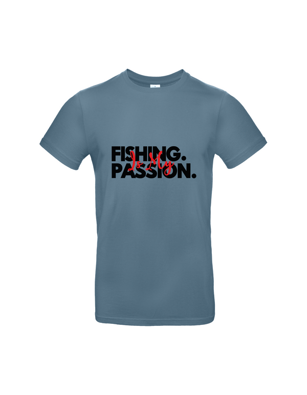 T-Shirt Herren "Fishing is my Passion" Motiv Schwarz/Rot