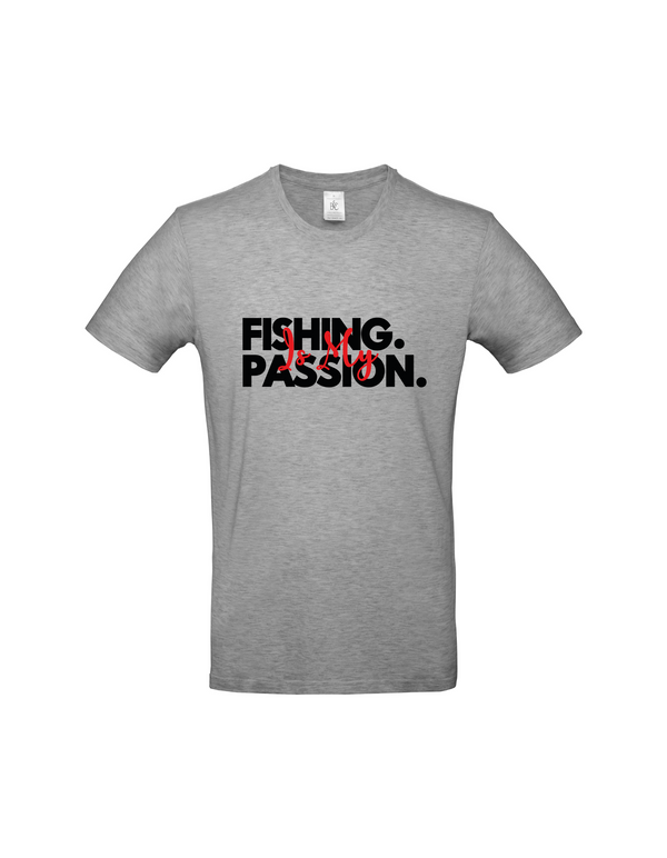 T-Shirt Herren "Fishing is my Passion" Motiv Schwarz/Rot